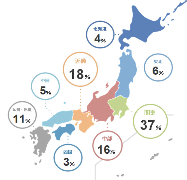 TVer（ティーバー）のエリア別ユーザー分布